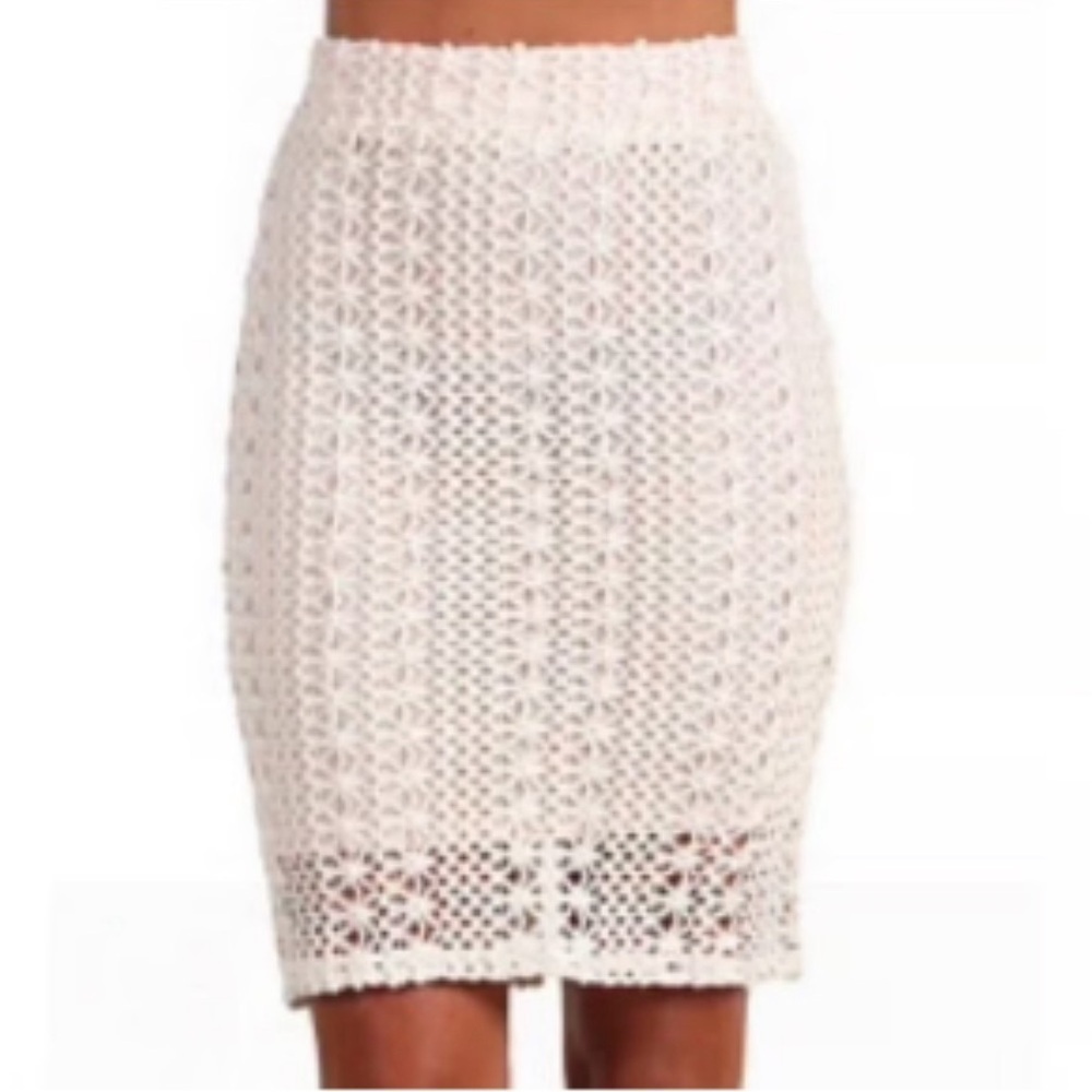 Free People Ivory Comb Pencil Skirt Crochet Boho Chic Mermaid Women's Size 2